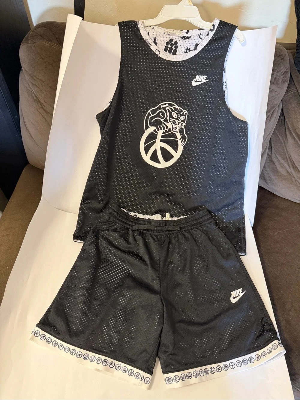 Nike Black & White Kids Basketball Jersey and Shorts Set - Panther Graphic